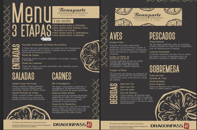 menu-3-etapas-bonaparte-recife Comer de graça em Aeroportos: guia Completo de Restaurantes que Aceitam Dragon Pass, Priority Pass e Lounge Key SALAS VIP Milhas e Emissões Restaurantes de Graça