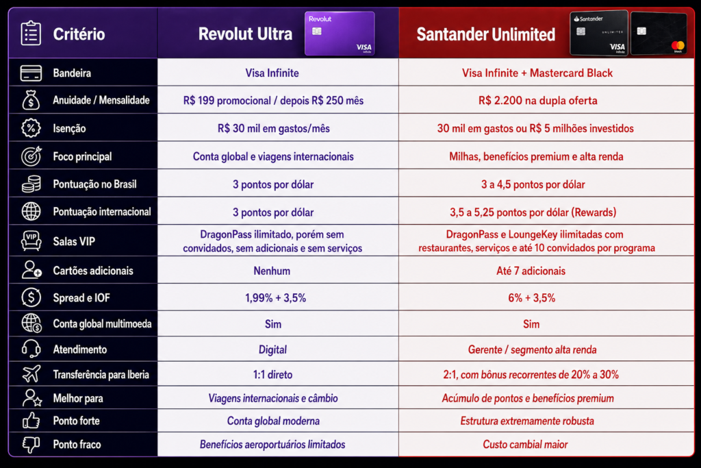 9c17fb94-96bf-45a1-add6-ad016c77064e-1024x683 Revolut Ultra x Santander Unlimited: qual cartão premium vale mais a pena em 2026? Cartões e Bancos Destaque Milhas e Emissões SALAS VIP Viagem e Destinos