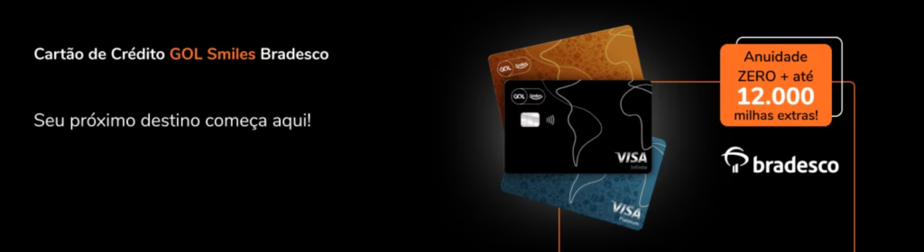 smiles-oferta-bradesco-1024x280 Bradesco lança cartão GOL Smiles com 1 ano de isenção de anuidade e até 12 mil milhas extras Cartões e Bancos Destaque Milhas e Emissões SALAS VIP