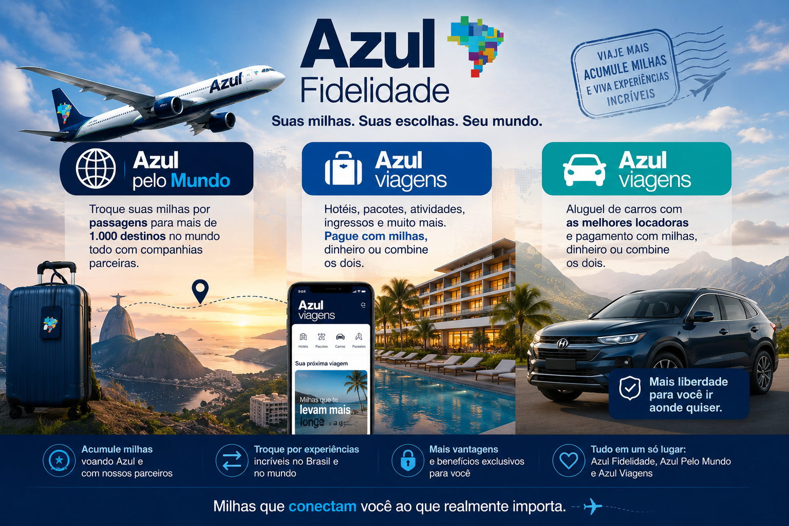 azul fidelidade azul pelo mundo e azul viagens