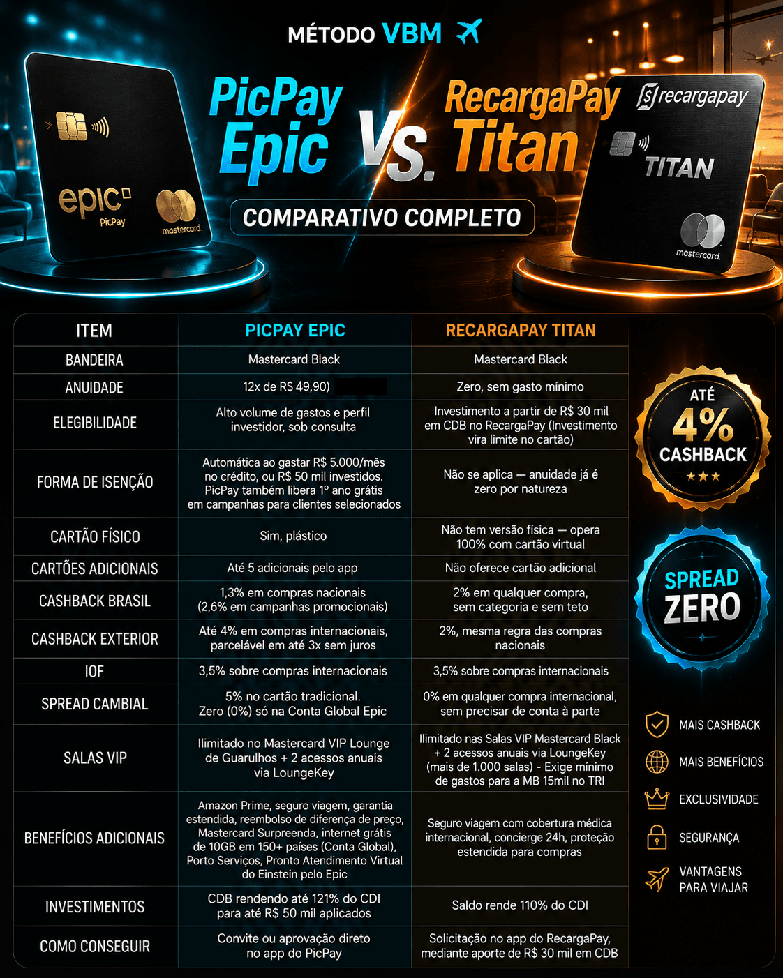 comparativo-epic-recargapay22 Os Reis do Cashback no Brasil: PicPay Epic vs RecargaPay Titan, comparativo completo Cartões e Bancos Destaque Mastercard Black 